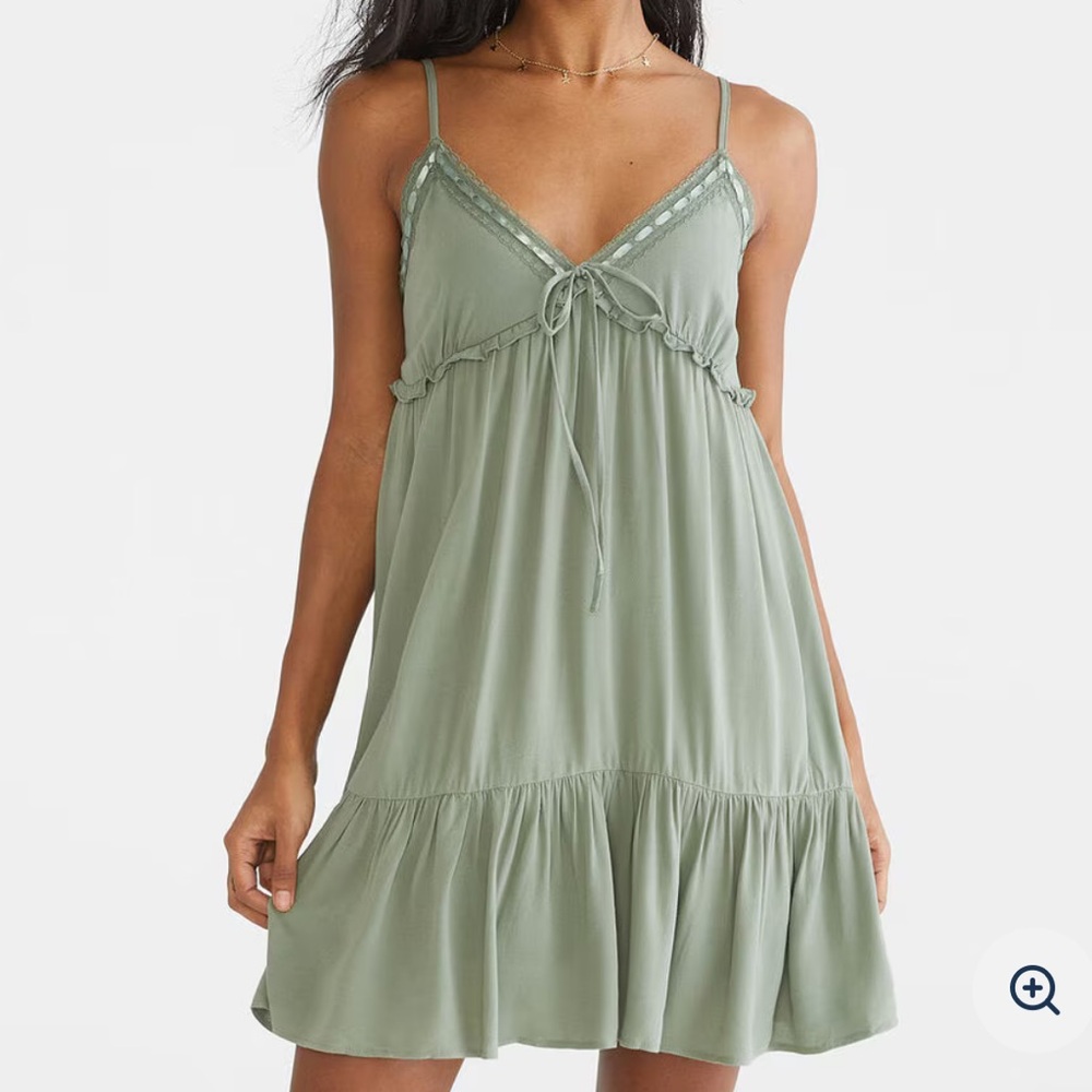aéropostale solid v-neck lace-trimmed babydoll dress
